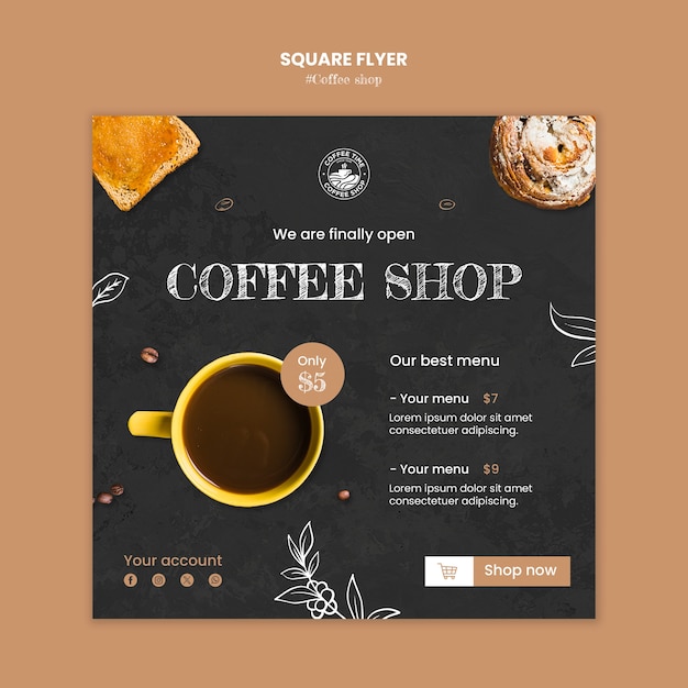 Free PSD coffee shop square flyer template