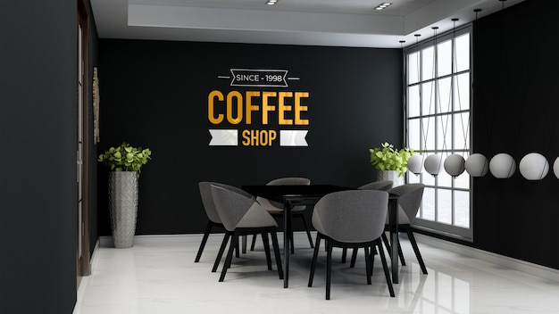 Coffee shop wall logo mockup in the cafe or restaurant business meeting room