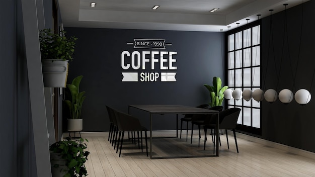 Coffee shop wall logo mockup in the cafe or restaurant meeting room Premium Psd