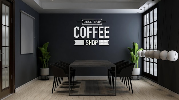 Coffee shop wall logo mockup in the cafe or restaurant meeting room