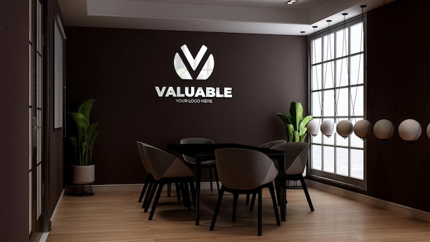 Coffee shop wall logo mockup in the cafe or restaurant meeting room