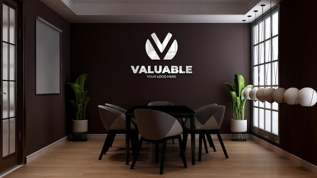 Coffee shop wall logo mockup in the cafe or restaurant meeting room