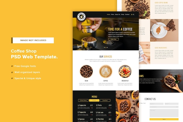 Coffee Shop Website Page Template – Free PSD Download