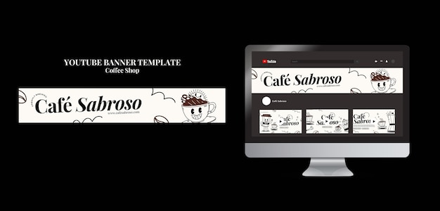 PSD gratuito modello banner youtube per caffetteria