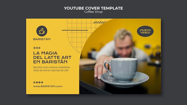 PSD gratuito modello di copertina per youtube di una caffetteria