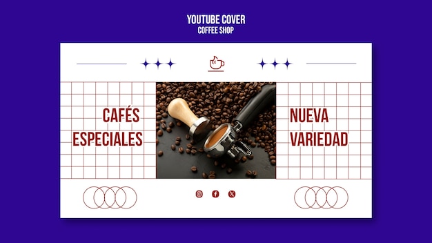Modello di copertina per youtube di una caffetteria