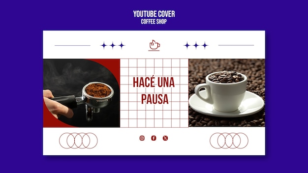 PSD gratuito modello di copertina per youtube di una caffetteria