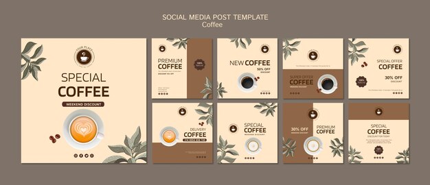 Шаблон сообщения в социальных сетях для кофе