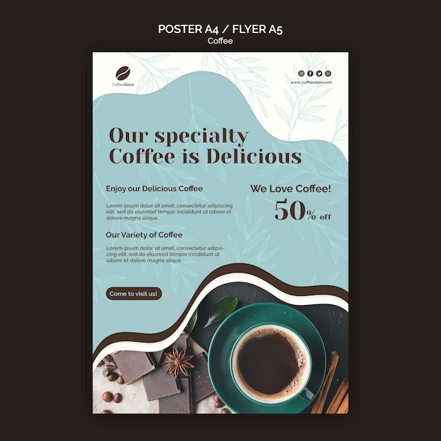 PSD gratuito modello di poster del negozio di caffè