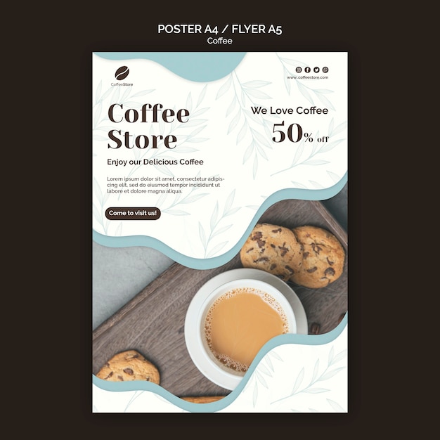 PSD gratuito modello di poster del negozio di caffè