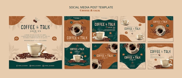 PSD gratuito caffè e parlare post sui social media
