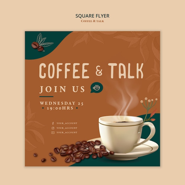 Coffee and talk square flyer design