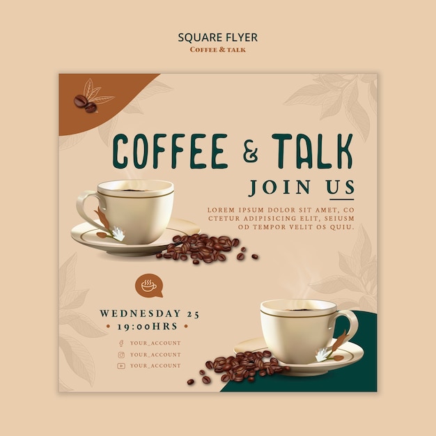 Free PSD coffee and talk square flyer template