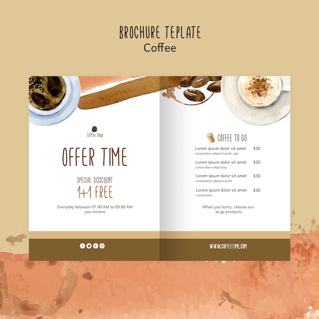 무료 PSD 바우처 템플릿 개념에 대한 커피 테마