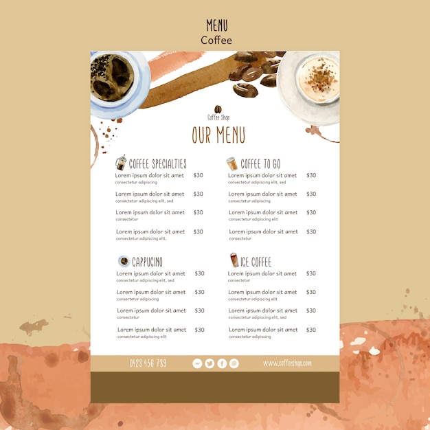 PSD gratuito tema del caffè per modello di menu