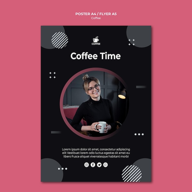 Free PSD coffee time concept poster design