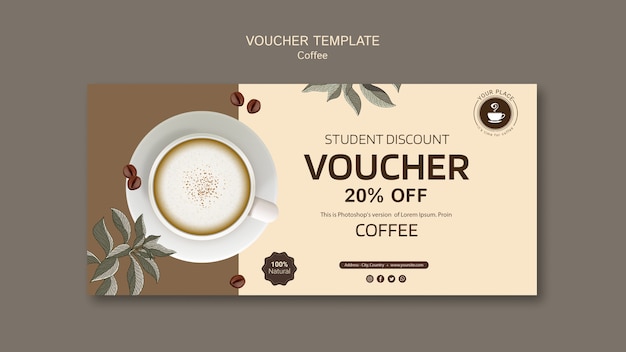 Free PSD coffee voucher template with discount