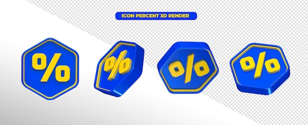 Coin percent in 3d render blue and yellow in transparent background