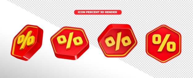 Coin percent in 3d render red and yellow in transparent background