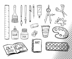 Free PSD collection of art supplies doodles