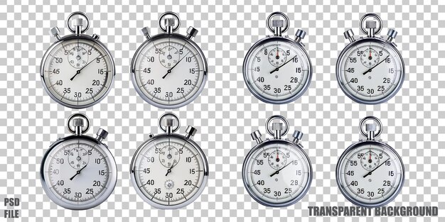 collection of classic stopwatches on transparent background