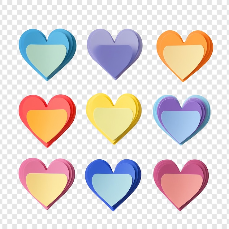 मुफ़्त PSD collection of colorful paper heart stickers