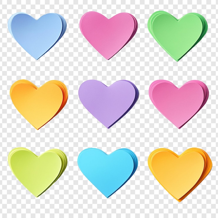 मुफ़्त PSD collection of colorful paper hearts perfect for valentines day romantic designs and love notes