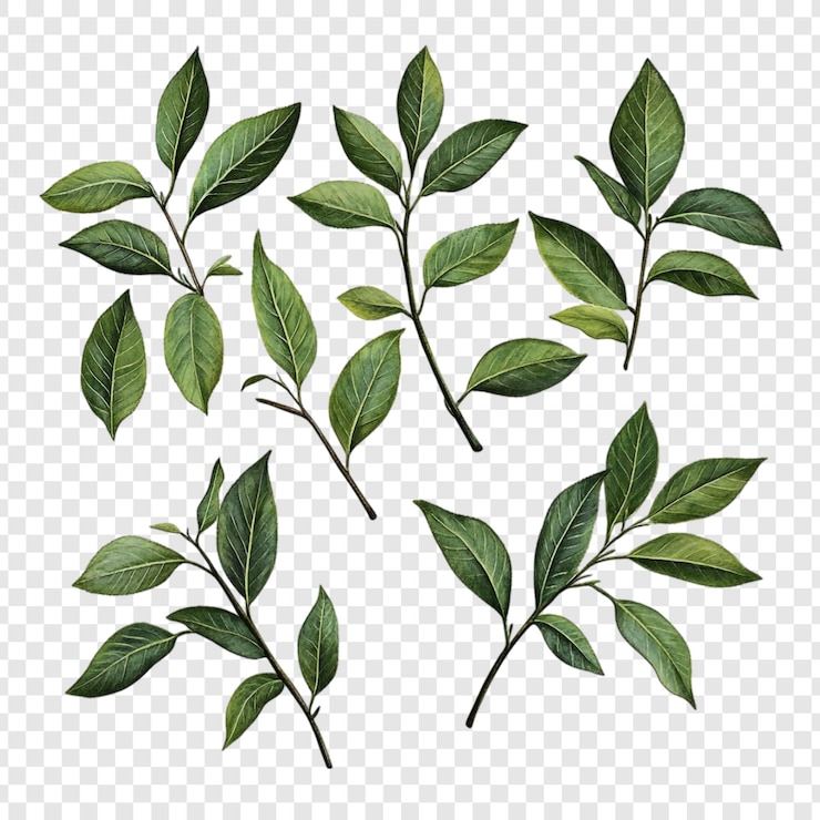 無料PSD 緑の葉のコレクション 植物学的なイラスト