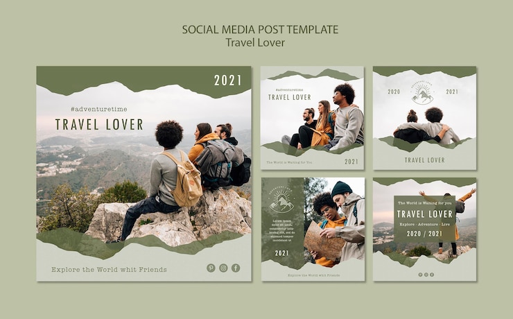 Free PSD collection of instagram posts for outdoors traveling
