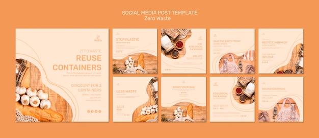 Free PSD collection of instagram posts for zero waste