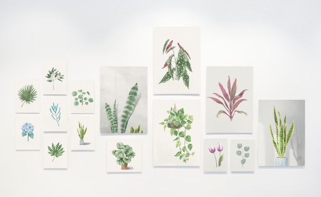 Collection of Leaf Paintings on a Wall – Free PSD Download