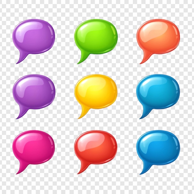 Collection of Nine Colorful Glossy Speech Bubbles for Communication and Design