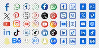 Бесплатный PSD Коллекция цветных логотипов социальных сетей на прозрачном фоне