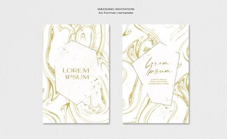 collection of wedding template with liquid gold texture on white background