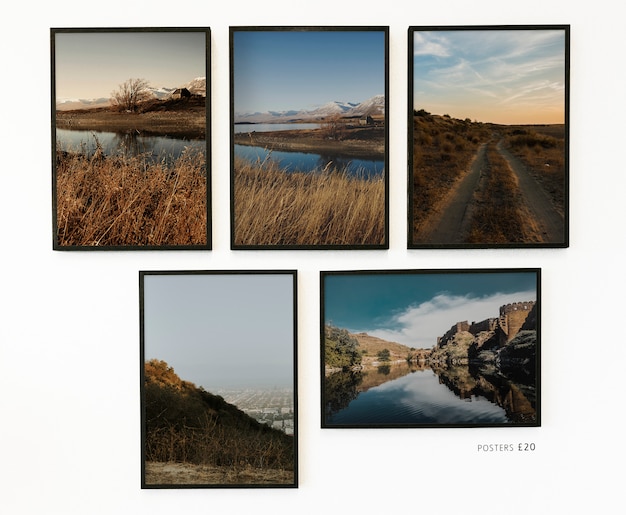 Collection of posters on a white wall