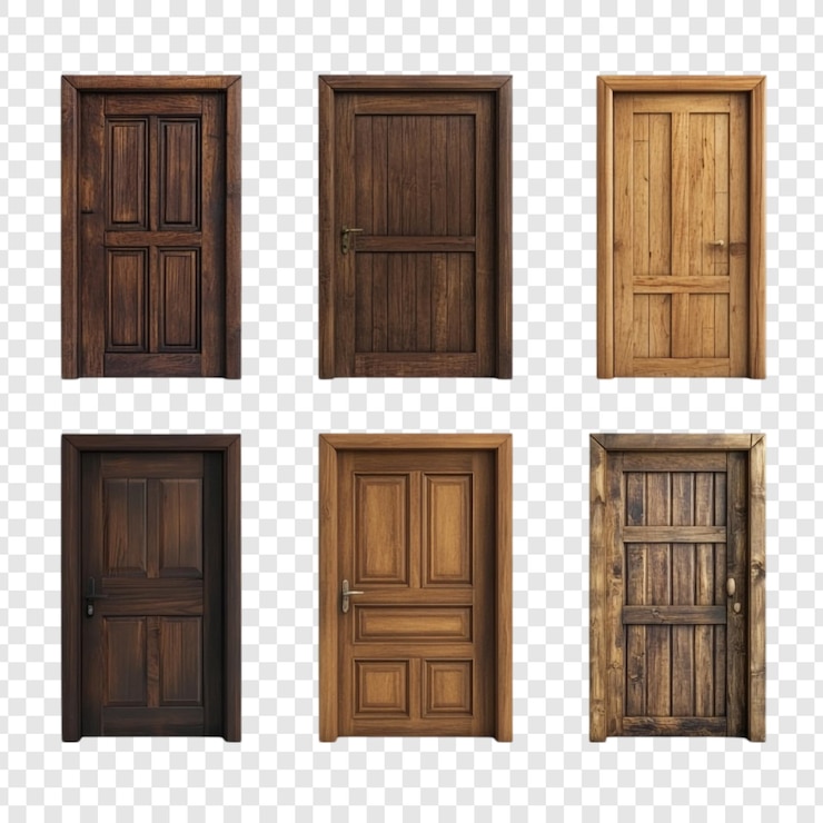 Free PSD collection of six exquisite wooden doors diverse styles and designs for home improvement