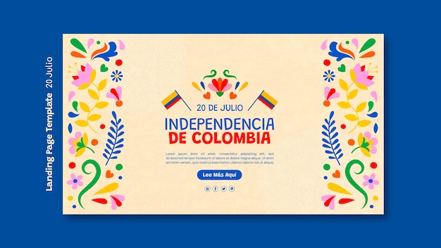 PSD gratuito modello della pagina di destinazione del giorno dell'indipendenza della colombia