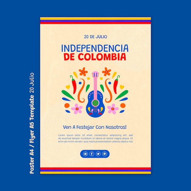 PSD gratuito modello del manifesto del giorno dell'indipendenza della colombia