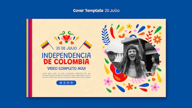 PSD gratuito copertina di youtube per il giorno dell'indipendenza della colombia