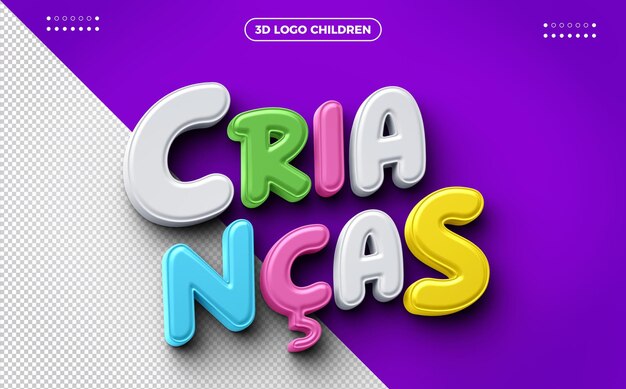 Colored Children 3d logo isolated on lilac background