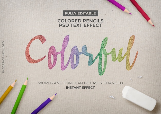 Free PSD colored pencils text effect