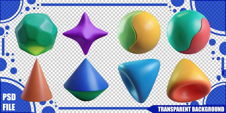 Free PSD colorful 3d geometric shapes collection