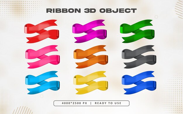 다채로운 3D 리본 세트 일러스트레이션