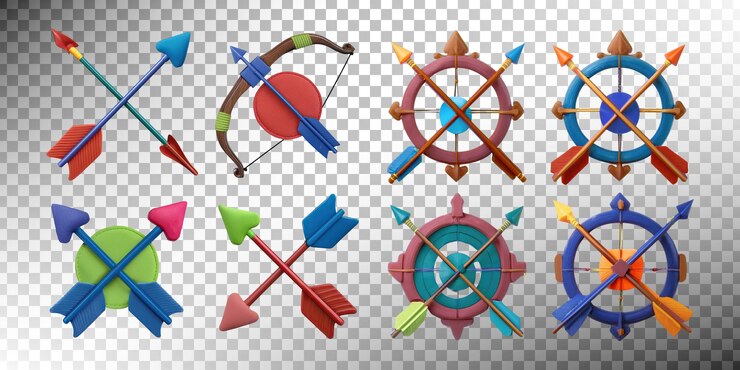 Free PSD colorful archery icons set on transparent background