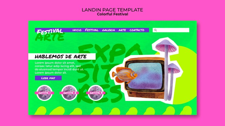 Free PSD colorful art festival landing page template