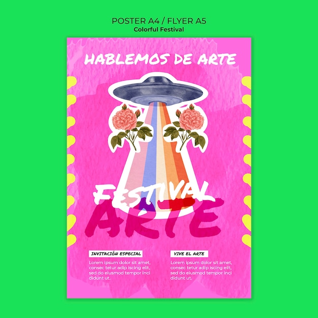 PSD gratuito modello di poster del festival d'arte colorato