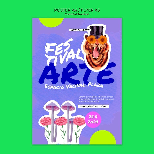 PSD gratuito modello di poster del festival d'arte colorato