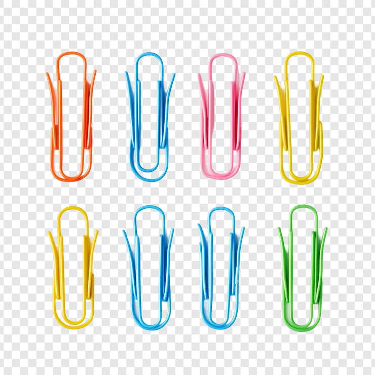 Free PSD colorful binder clips collection a vibrant array of office supplies perfect for organization and adding a pop of color to your workspace