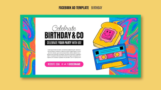 PSD gratuito modello di facebook per la celebrazione di compleanno colorato