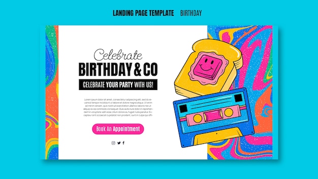 無料PSD カラフルな誕生日のお祝いのランディング ページ テンプレート